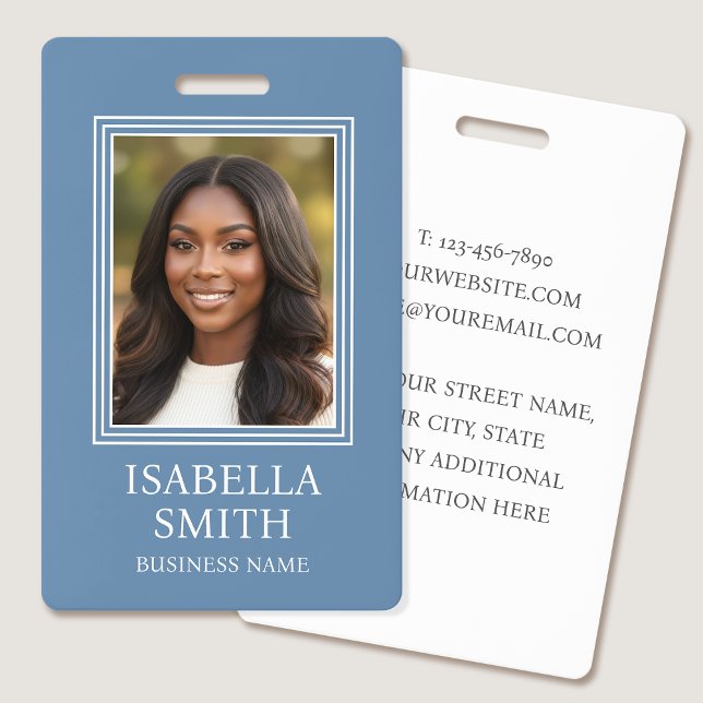 Elegant ID Badge Custom Photo Small Business Blue (Creator Uploaded)