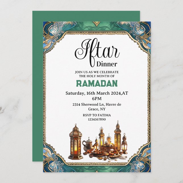 Elegant Iftar dinner party Ramadan 2025 Invitation (Front/Back)