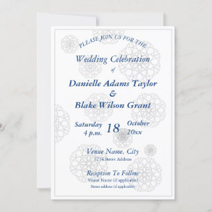 Elegant Illusion Navy & White Lace Mandala Wedding Invitation