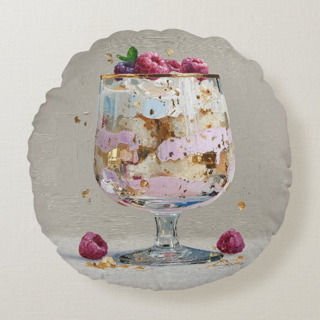 Elegant Impasto Raspberry Dessert  Round Cushion (Front)
