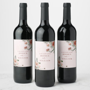 Elegant in Autumn Pink Tones Wedding Wine Label