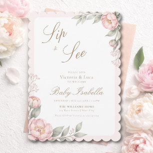 Elegant In Bloom Girl announcenment Sip & See  Invitation