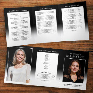 Elegant In Loving Memory 2-Photo Funeral/Memorial Tri-Fold Programme