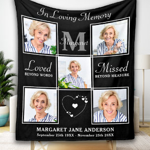 Elegant In Loving Memory 5 Photo Collage Memorial  Fleece Blanket