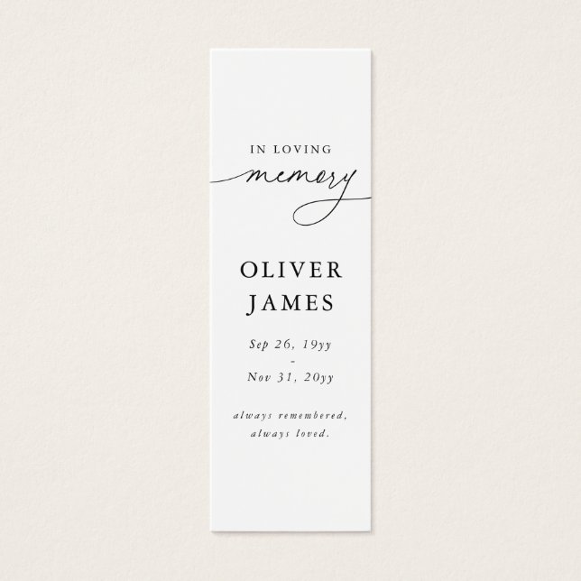 Elegant in Loving Memory Funeral Bookmarks (Front)