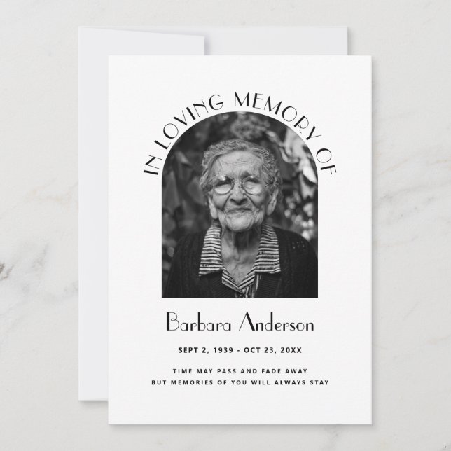 Elegant In Loving Memory Funeral Memorial Photo Invitation (Front)