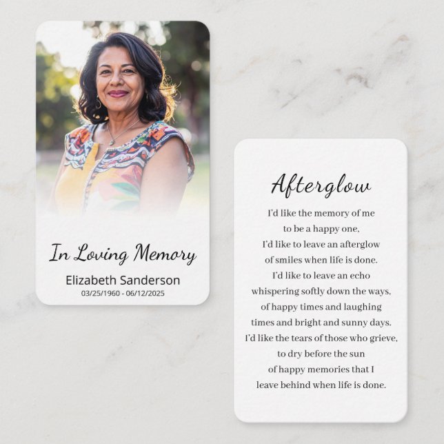 Elegant In Loving Memory Funeral Memory Card (Front/Back)
