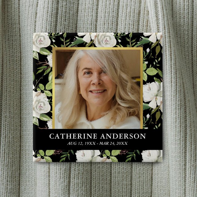 Elegant In Loving Memory Funeral Photo 15 Cm Square Badge (Creator Uploaded)