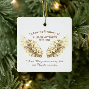 Elegant in Loving Memory Gold Wings Memorial Ceramic Ornament
