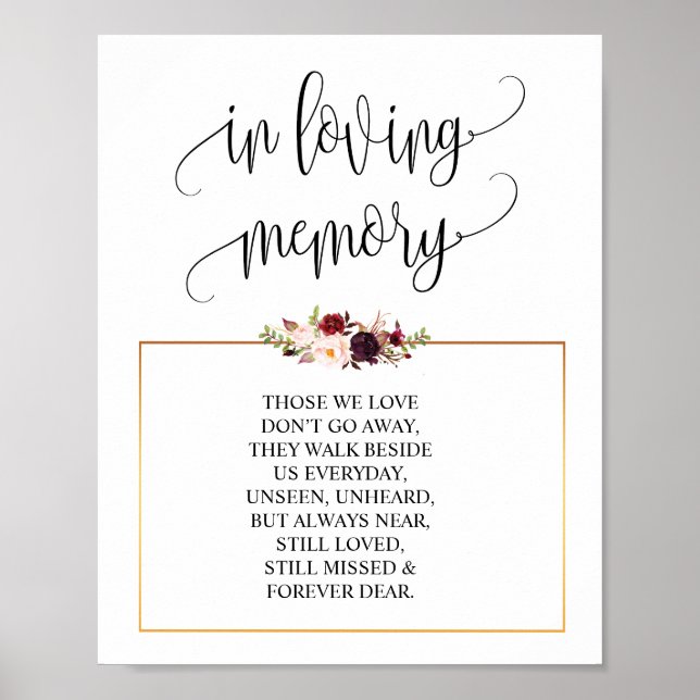Elegant in loving memory Memorial Funeral Sign (Front)