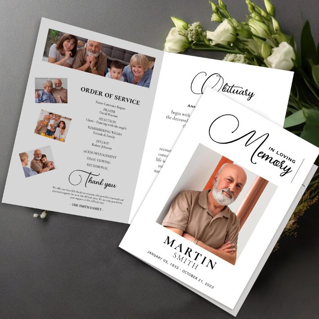 Elegant In Loving Memory Obituary Photo Funeral  Program (Elegant Funeral Program  Foldable – Celebration of Life,Obituary,Photo Collage, Order of Service,)