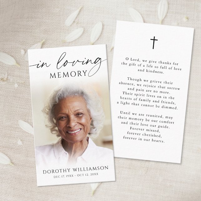 Elegant In Loving Memory Photo Cross Prayer Card (Creator Uploaded)