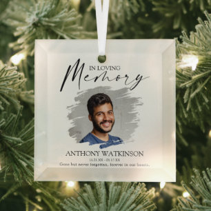 Elegant In Loving Memory Photo Glass Tree Decoration