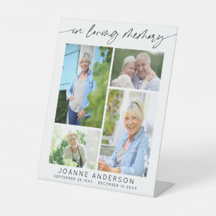 Elegant In Loving Memory Script 4 Photo Collage Pedestal Sign
