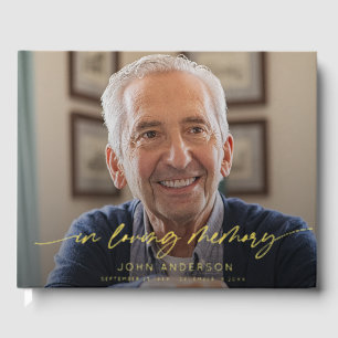 Elegant In Loving Memory Script Photo Funeral  Guest Book