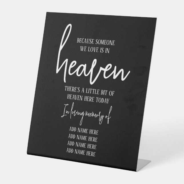 Elegant In Loving Memory Simple Black White Pedestal Sign (Front)