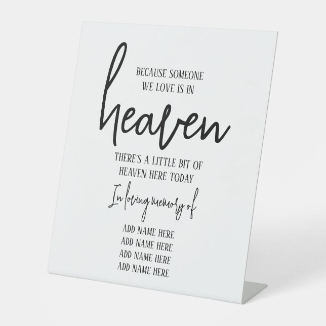Elegant In Loving Memory Simple Wedding Pedestal Sign (Front)