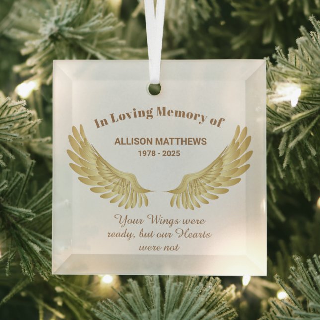 Elegant in Loving Memory Wings Memorial Glass Tree Decoration (Insitu)