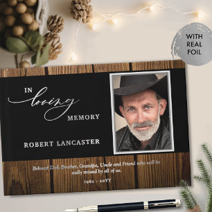 Elegant In Loving Memory Wood Rustic Photo Funeral Guest Book