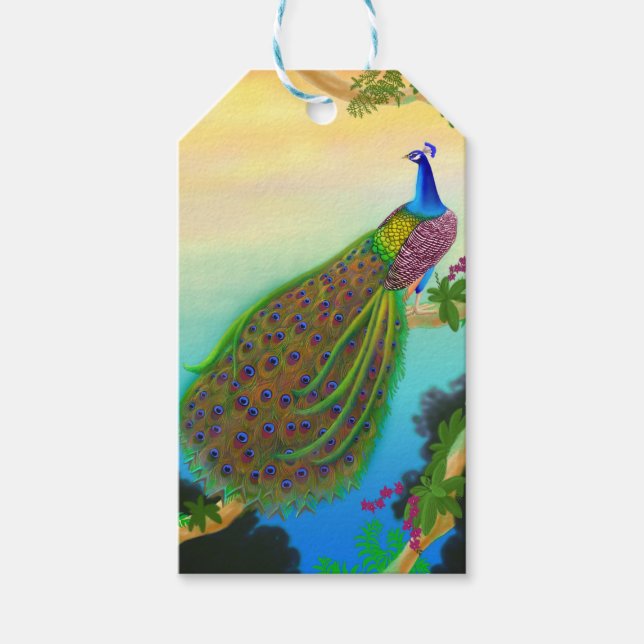Elegant Indian Blue Peacock Gift Tags (Front)