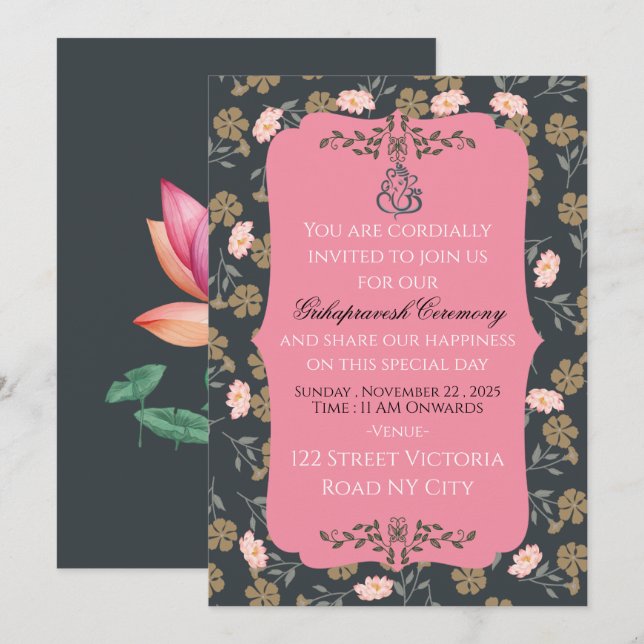 Elegant Indian Grihapravesh Ceremony Invitations  (Front/Back)