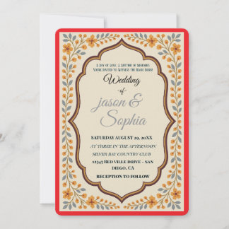 Elegant Indian-Inspired Floral Wedding Invitation