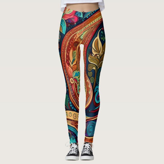 Elegant Indian Paisley Leggings (Front)