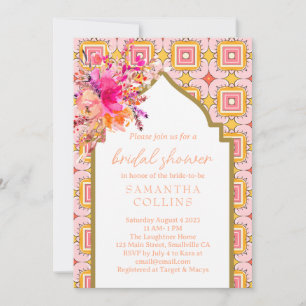 Elegant Indian Pink Yellow Flower Bridal Invitation