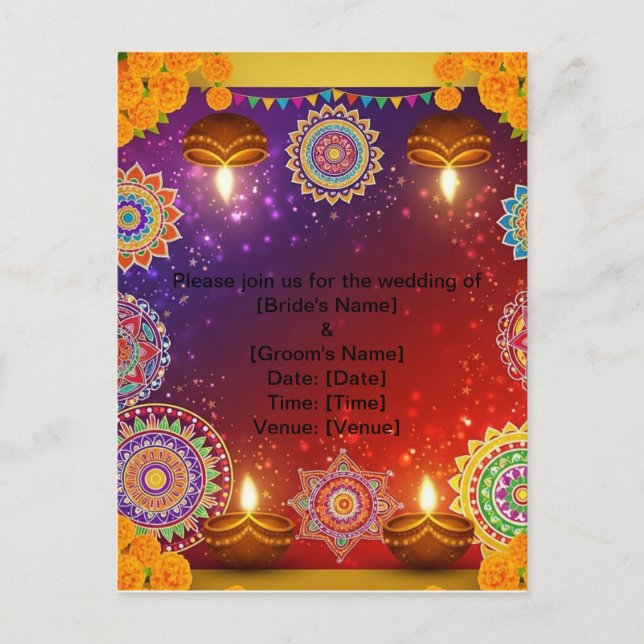 Elegant Indian Save the Date Postcard (Front)