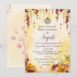 Elegant Indian wedding Haldi Ceremony Invitation