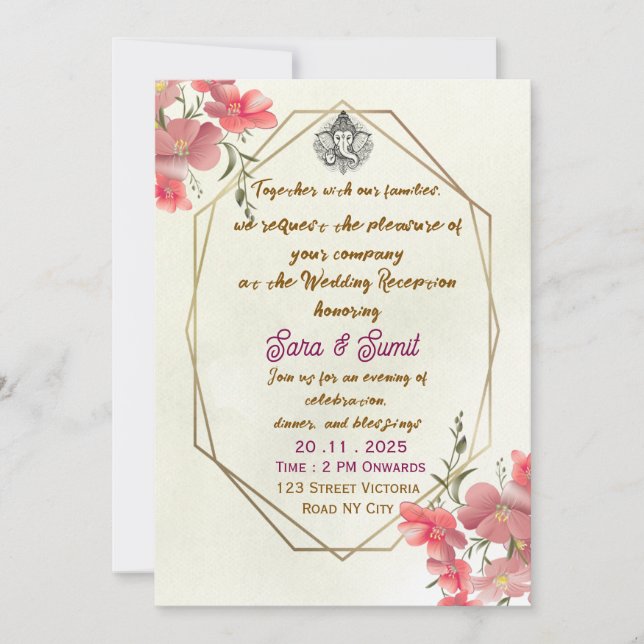 Elegant Indian Wedding Reception Party Invitation (Front)