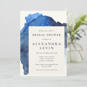 Elegant Indigo Abstract Watercolor Bridal Shower Invitation