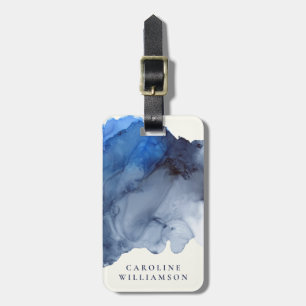 Elegant Indigo Abstract Watercolor Personalised Luggage Tag