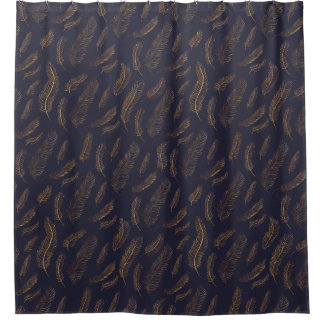Elegant Indigo and Gold Feather Shower Curtain