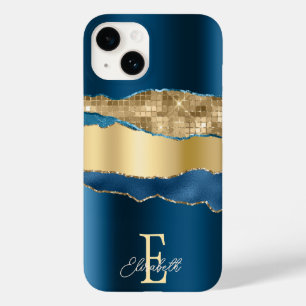 Elegant Indigo Blue Agate Gold Sequins  Case-Mate iPhone 14 Case
