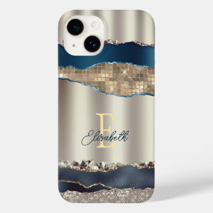 Elegant Indigo Blue Agate Sequins  Case-Mate iPhone 14 Case
