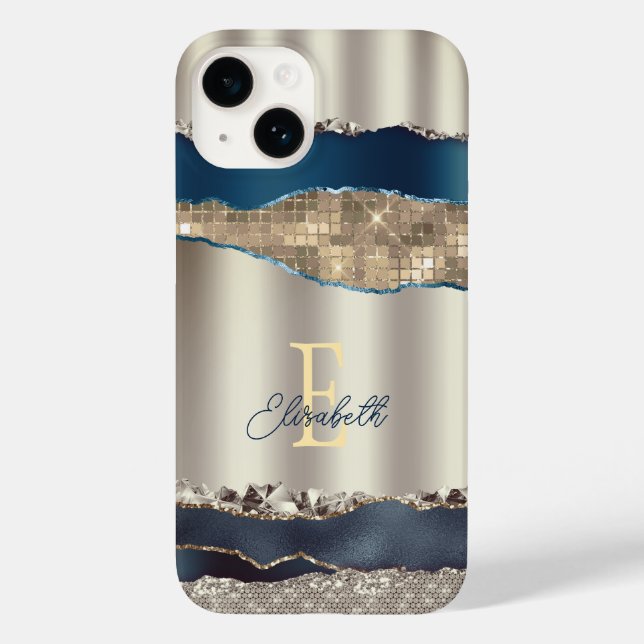 Elegant Indigo Blue Agate Sequins  Case-Mate iPhone Case (Back)