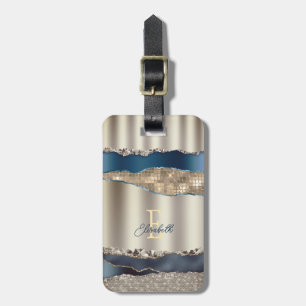 Elegant Indigo Blue Agate Sequins  Luggage Tag