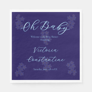 Elegant Indigo Blue Oh Baby Script Floral Napkin