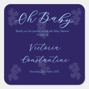 Elegant Indigo Blue Oh Baby Script Floral Square Sticker