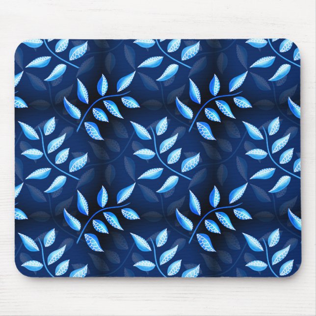 Elegant Indigo Blue Plant Pattern Mouse Pad (Front)