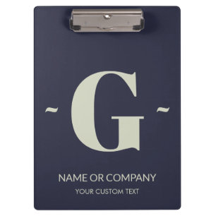 Elegant Indigo Blue White Trendy Monogram Template Clipboard