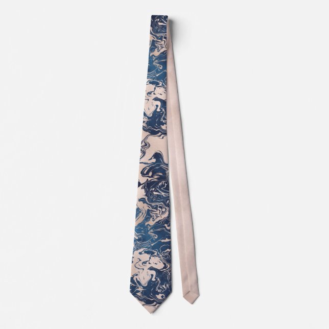 Elegant Indigo Pink Cream Marble Pattern Stylish Tie (Front)