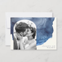 Elegant Indigo Watercolor Art Custom Wedding Photo