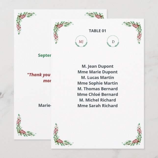Elegant Individual Table Plan Invitation (Front/Back)