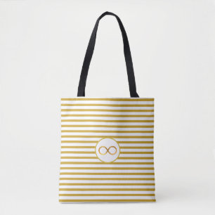 Elegant Infinity Symbol & Golden Striped Tote Bag