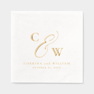 Elegant initals simple names date wedding foil napkins