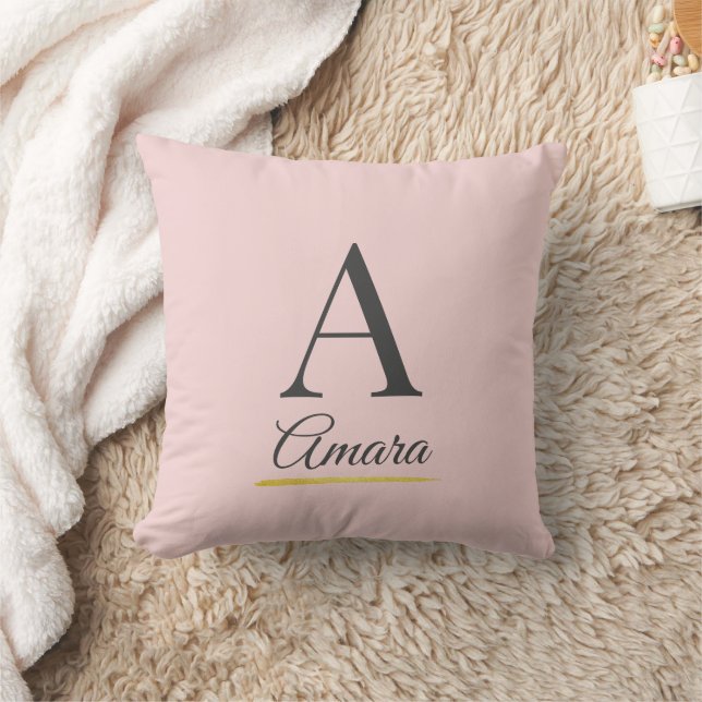 Elegant Initial and Name Monogram Blush Pink Cushion (Blanket)