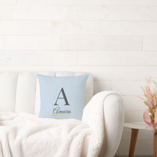 Elegant Initial and Name Monogram Sky Blue Cushion
