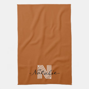 Elegant initial and script Cute brown Minimalist Tea Towel